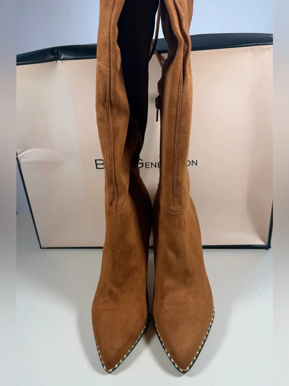BCBGeneration Tan Suede Over-the-Knee Stiletto Boots